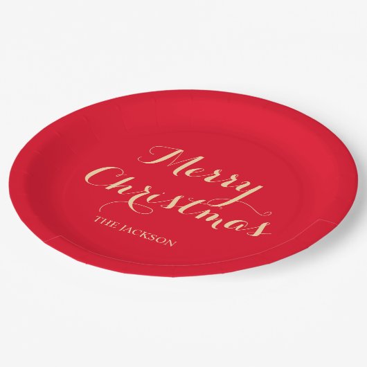 Assiettes En Carton Élégante typographie de script Joyeux Noël Rouge (Angle)