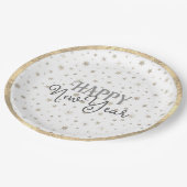 Assiettes En Carton Élégante Typographie Gris Blanc Étoiles Bonne anné (Angle)