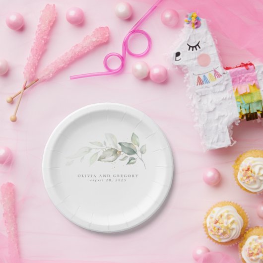 Assiettes En Carton Elégante Verdure Aquarelle Mariage romantique (Fête)