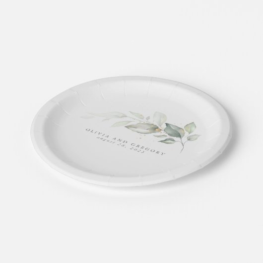 Assiettes En Carton Elégante Verdure Aquarelle Mariage romantique (Angle)