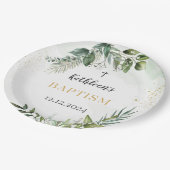 Assiettes En Carton Élégante verdure Feuillage Baptême (Angle)