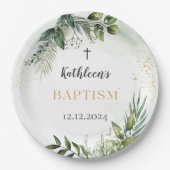 Assiettes En Carton Élégante verdure Feuillage Baptême (Devant)