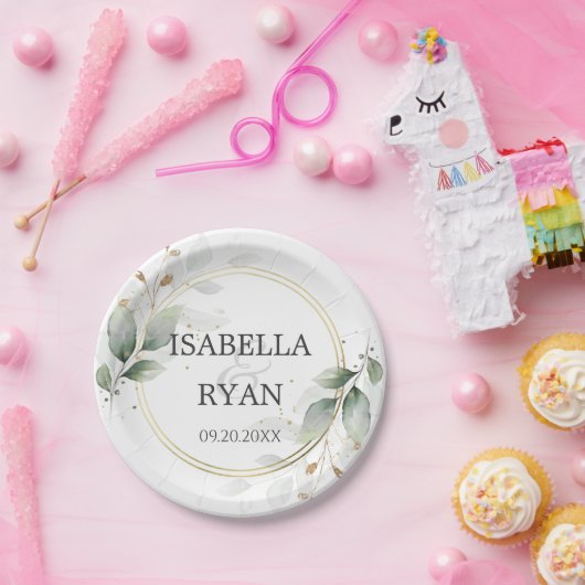 Assiettes En Carton ÉLÉGANTE verdure Feuille Gold Mariage Plaque papie (Fête)