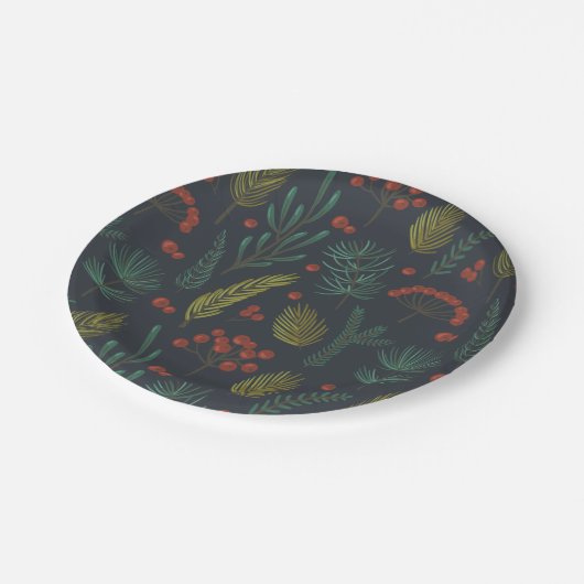 Assiettes En Carton Élégante verdure hivernale de Noël Botanique (Angle)