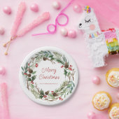 Assiettes En Carton Élégante verdure Holly Berry Wreath | Script (Fête)