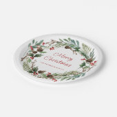 Assiettes En Carton Élégante verdure Holly Berry Wreath | Script (Angle)