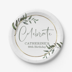 Assiettes En Carton Élégante verdure Or Foil Célébrer Script