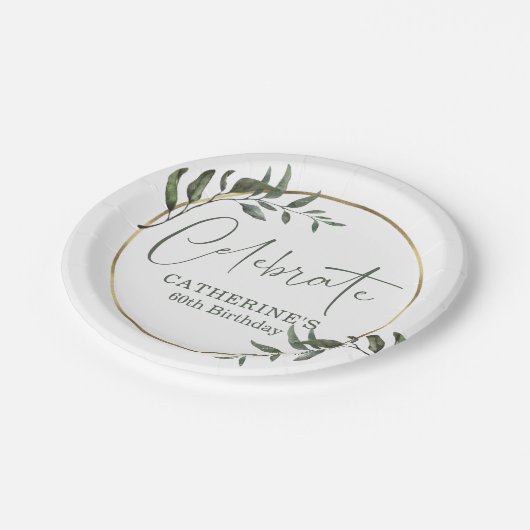 Assiettes En Carton Élégante verdure Or Foil Célébrer Script (Angle)