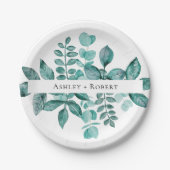 Assiettes En Carton Elégante verdure Turquoise Aquarelle Mariage moder (Devant)
