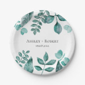 Assiettes En Carton Elégante verdure Turquoise Aquarelle Mariage moder (Devant)