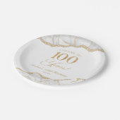 Assiettes En Carton Elégante White Gold Agate 100e fête d'anniversaire (Angle)