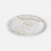 Assiettes En Carton Elégante White Gold Agate 60e Anniversaire Party (Angle)