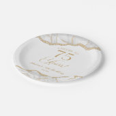 Assiettes En Carton Elégante White Gold Agate 75e fête d'anniversaire (Angle)