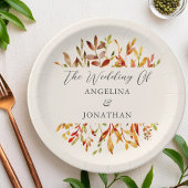 Assiettes En Carton Élégantes Feuilles d'Automne à l'Aquarelle Mariage