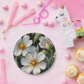 Assiettes En Carton Élégantes Fleurs Blanches Adorables Aquarelle Chic (Fête)