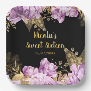 Assiettes En Carton Élégantes fleurs de lilas et d'or pour un Sweet Si