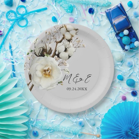 Assiettes En Carton Élégantes Plaques de papier Mariage à fleurs de ro (Fête)