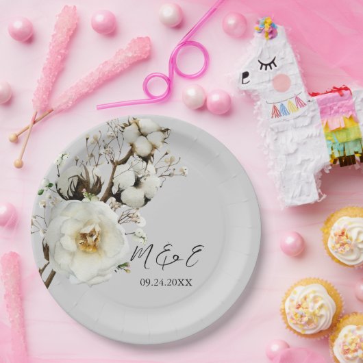 Assiettes En Carton Élégantes Plaques de papier Mariage à fleurs de ro (Fête)