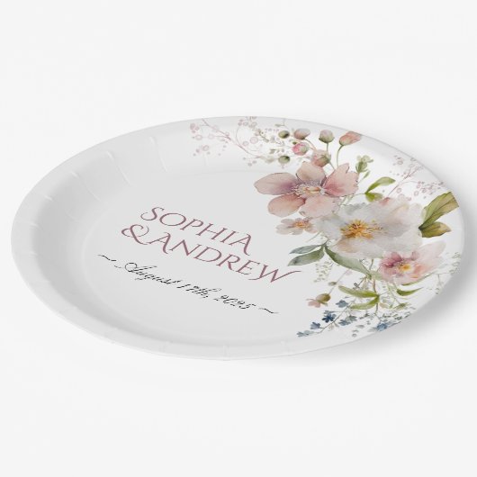 Assiettes En Carton Élégantes Plaques de papier Mariage Fleur sauvage (Angle)