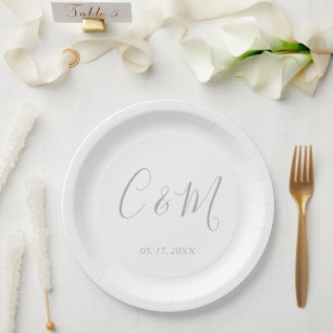 Assiettes En Carton Élégantes Plaques de papier Mariage Monogramme Arg