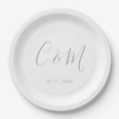 Assiettes En Carton Élégantes Plaques de papier Mariage Monogramme Arg (Devant)