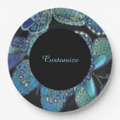 Assiettes En Carton Élégantes plaques de papier Motif papillon Turquoi (Devant)