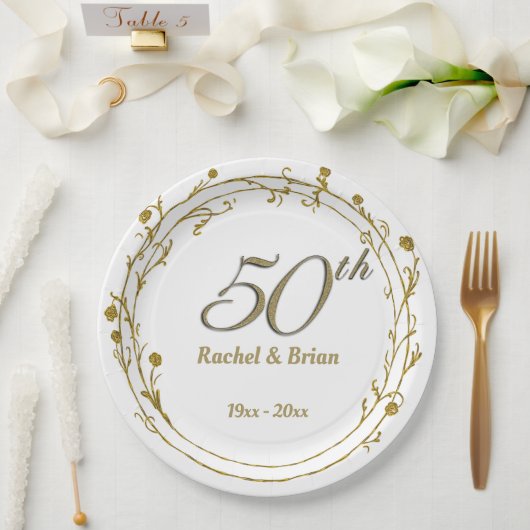 Assiettes En Carton Élégantes plaques en papier d'anniversaire doré (Mariage)