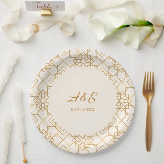 Assiettes En Carton Élégantes Plaques en papier Mariage crème et or (Mariage)