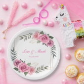 Assiettes En Carton Élégantes plaques en papier Mariage rose géométriq (Fête)