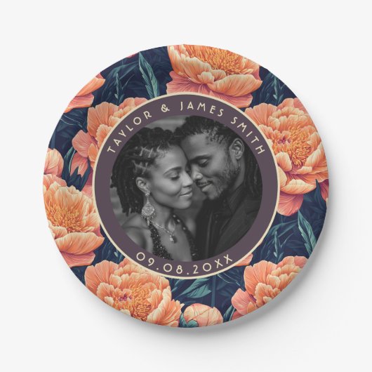 Assiettes En Carton Élégantes Plaques Peonies Pour Partie D'Engagement (Devant)