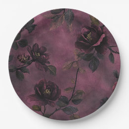Assiettes En Carton Élégantes roses romantiques et florales sombres vi