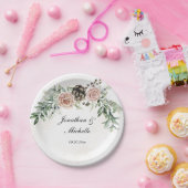 Assiettes En Carton Élégantes roses roses vintage verdure (Fête)