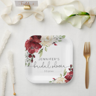 Assiettes En Carton Élégantes serviettes mariages de automne bordeaux