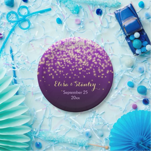 Assiettes En Carton Élégants feux étincelants en violet mariage modern (Fête)