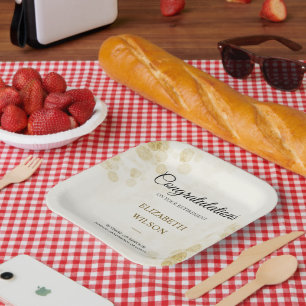 Assiettes En Carton ElegantScript Retraite Party Gold Confetti Invité