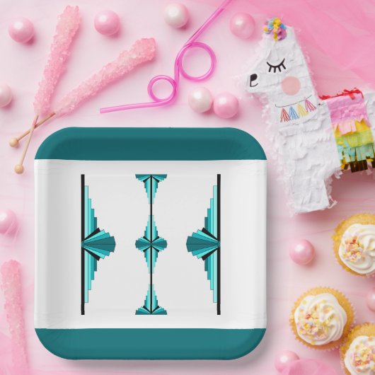 Assiettes En Carton Éléments Art déco en Plaque de papier vert turquoi (Fête)