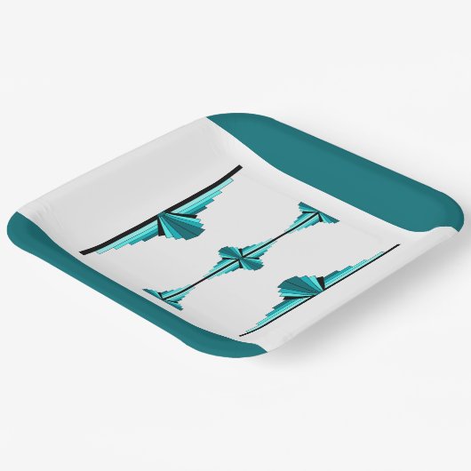 Assiettes En Carton Éléments Art déco en Plaque de papier vert turquoi (Angulaire)
