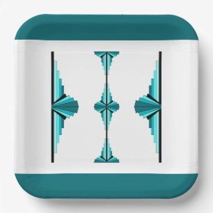 Assiettes En Carton Éléments Art déco en Plaque de papier vert turquoi