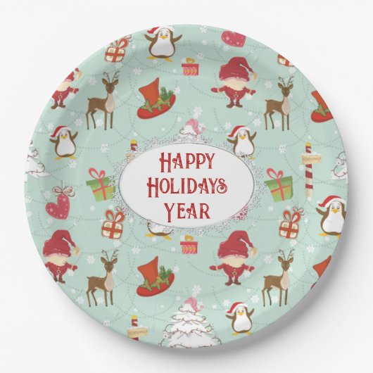 Assiettes En Carton Éléments de Noël Elfes rennes (Devant)