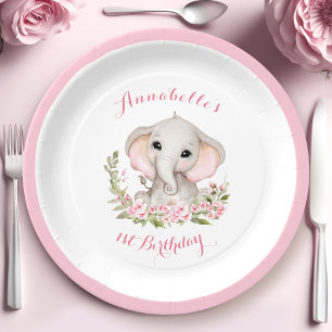 Assiettes En Carton Eléphant 1er anniversaire fille sur mesure âge ros
