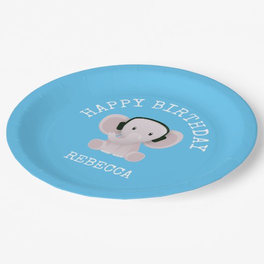 Assiettes En Carton Elephant aime la musique (Angle)