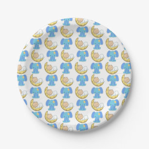Assiettes En Carton Eléphant avec Lune Baby Design