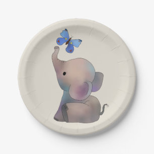 Assiettes En Carton Éléphant avec papillon