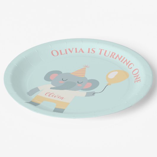 Assiettes En Carton Eléphant avec un casquette et une fête d'anniversa (Angle)