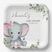 Assiettes En Carton Eléphant Baby shower fille rose (Recto)