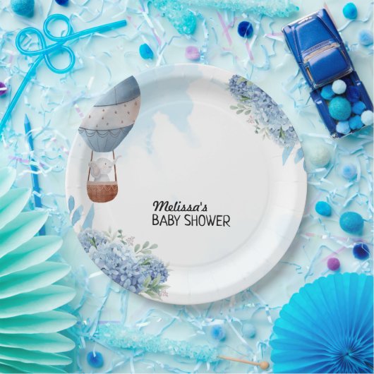 Assiettes En Carton Eléphant ballon à air chaud bleu hydrangée personn (Fête)