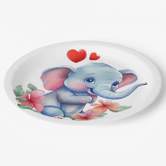 Assiettes En Carton Eléphant bébé (Angle)