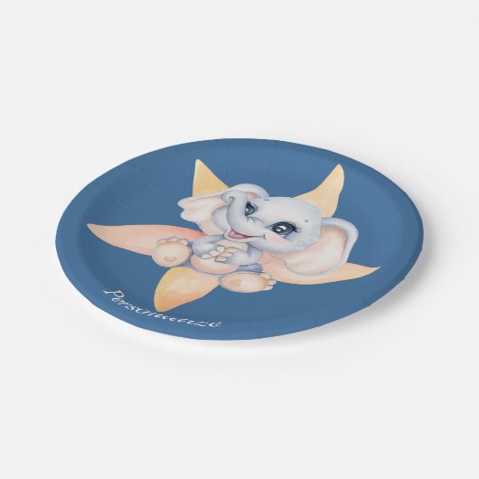 Assiettes En Carton Eléphant Bébé mignon en gris bleu fleur Personnali (Angle)