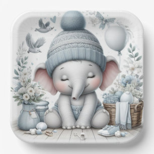 ASSIETTES EN CARTON ÉLÉPHANT BÉBÉ PASTEL CUIT AVEC OISEAUX