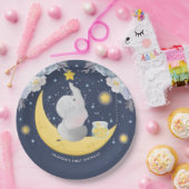 Assiettes En Carton Eléphant bébé personnalisé sur la lune (Fête)